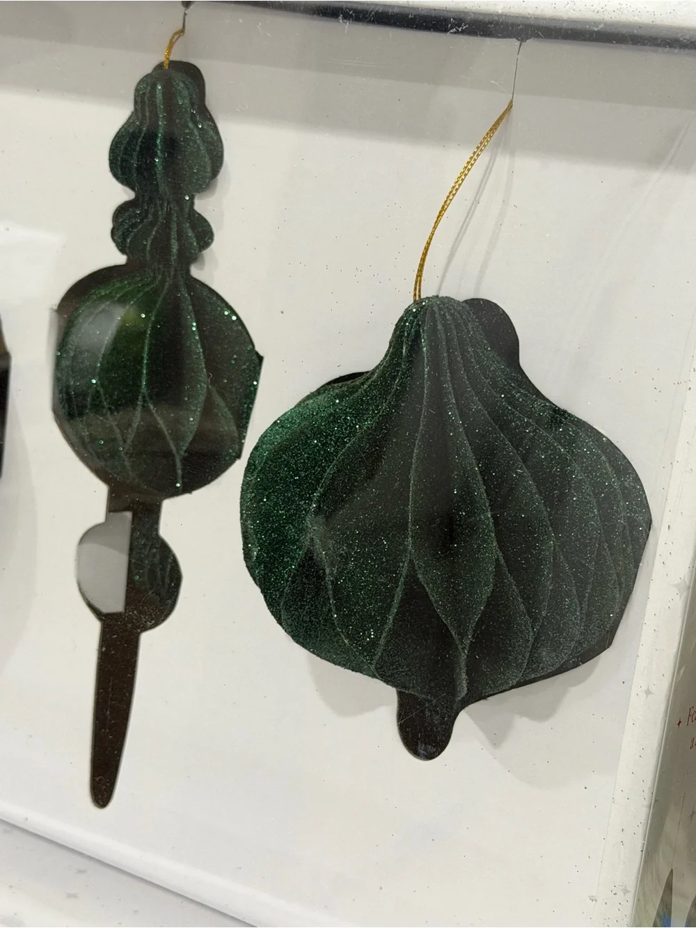 Emerald Green Large Glitter Paper Christmas Ornaments - Set of 3